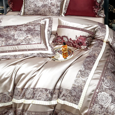 Luxury Rose Flower Egyptian Cotton 1200TC Embroidered Silky Wedding Bedding Set